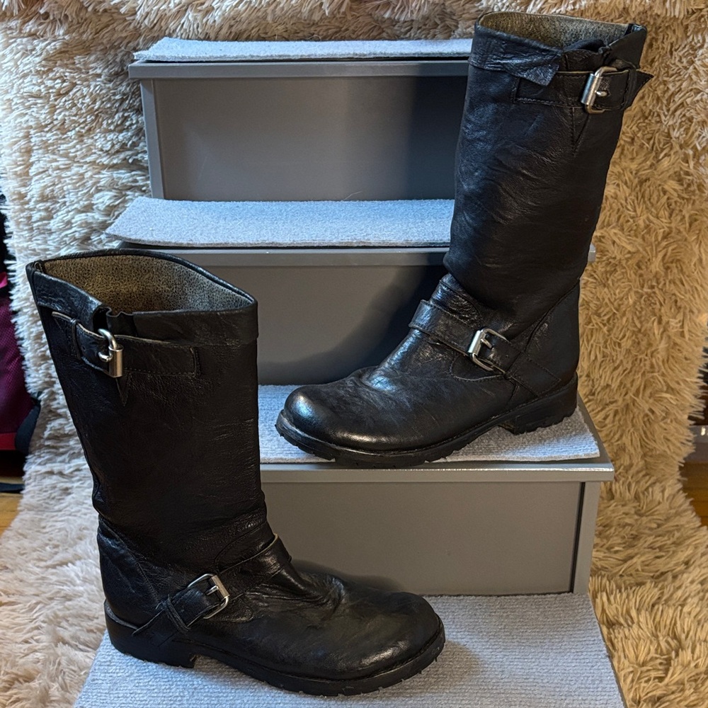 Black Leather Buckle Boots